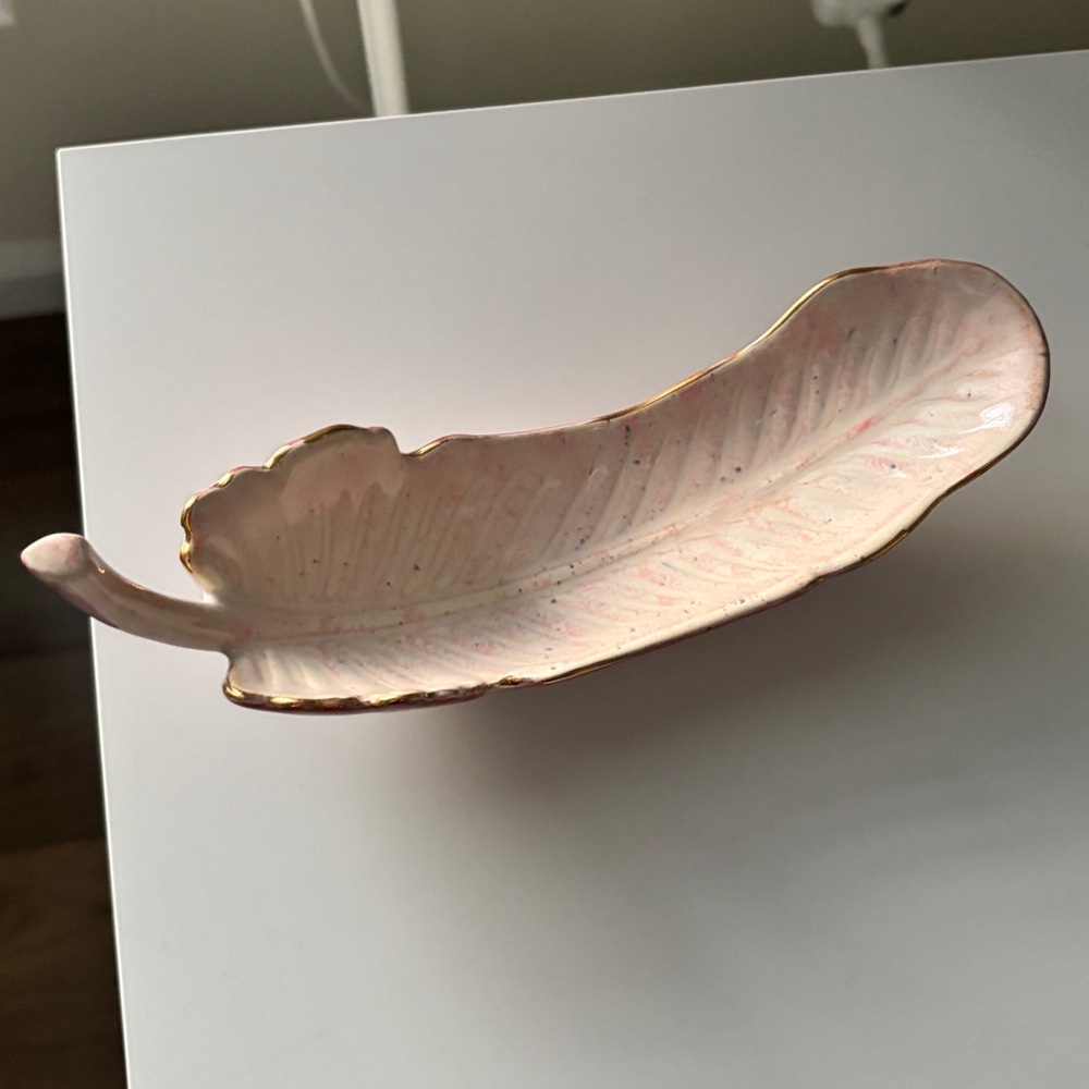 Anthropologie Elegant Pink Feather-Shaped Decorative Tray